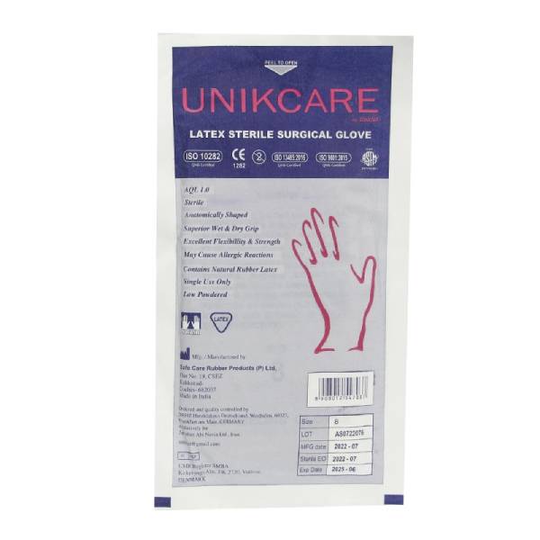 دستکش جراحی یونیکر کم پودر UNIKCARE